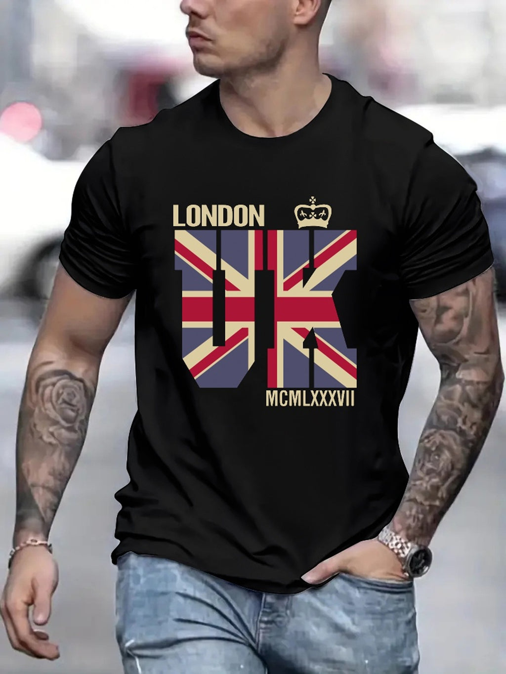 British Flag Printed T-shirt, Men's T-shirt, Summer Casual Short Sleeved T-shirt